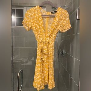 Lulu's Yellow Floral Wrap Dress